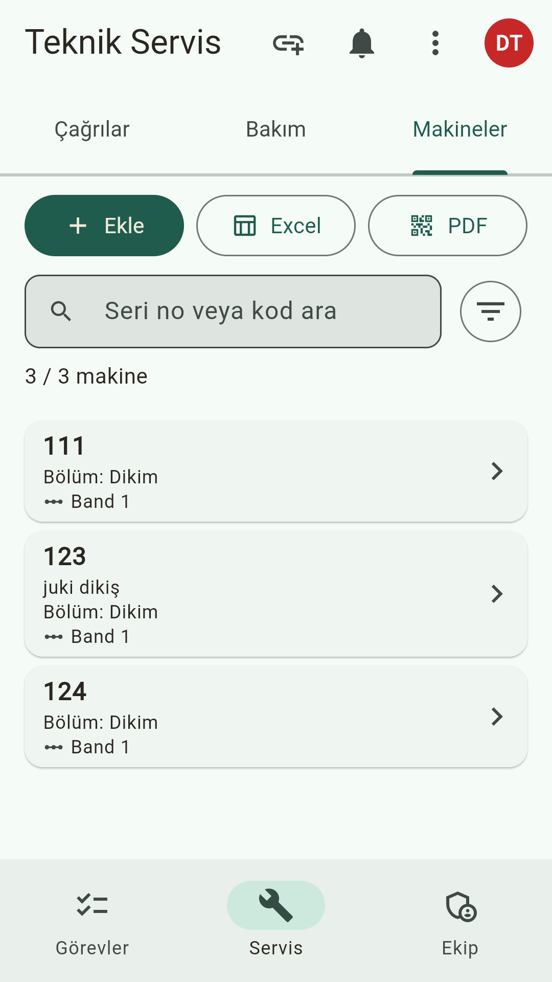 Teknik Servis: makineler